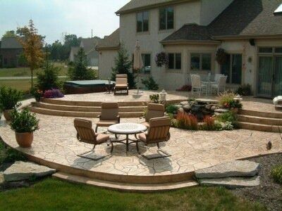 Home Backyard Raised Patio Ideas Astonishing On Home Multi Tier Stamped Concrete Maybe Our Next House 13 Backyard Raised Patio Ideas