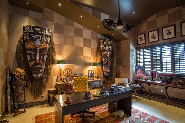 Interior Home Office Green Themes Decorating Stylish On Interior In African With Exotic Design Also Two Large Masks 21 Home Office Green Themes Decorating