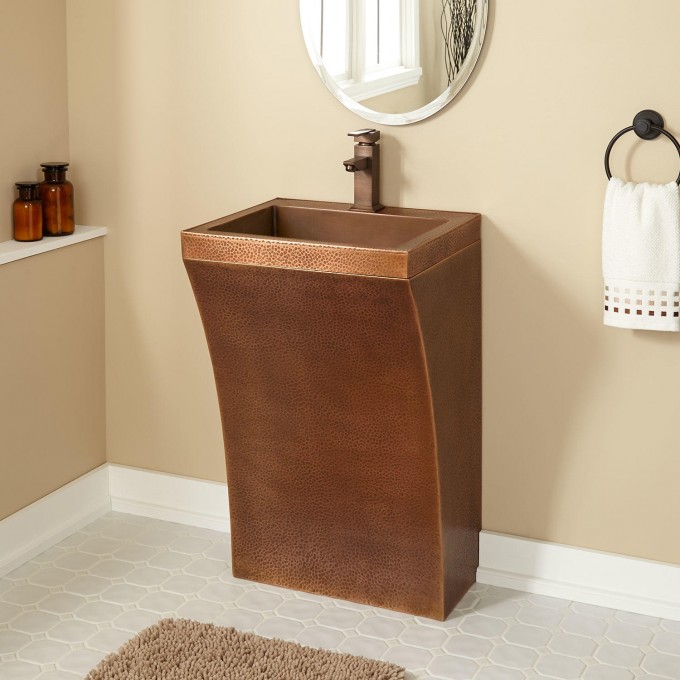  Modern Bathroom Pedestal Sink On With Regard To Curved Hammered Copper 27 Modern Bathroom Pedestal Sink