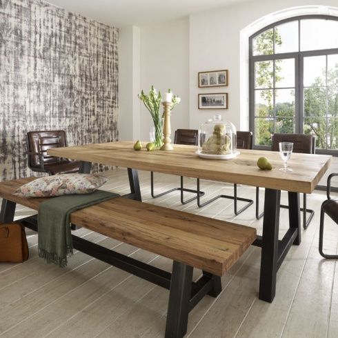  Modern Kitchen Table With Bench Wonderful On In Distressed Wood Metal Legs Industrial Design 1 Modern Kitchen Table With Bench