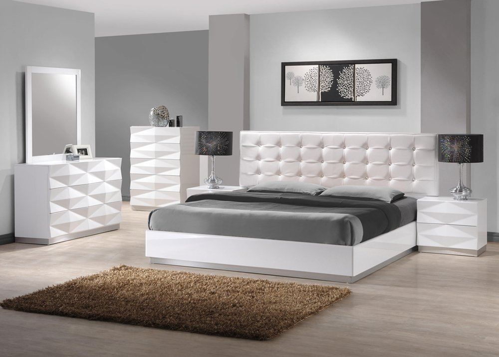 White Modern Bedroom Sets On Throughout Amazon Com J M Furniture Verona Lacquer Leather 1 White Modern Bedroom Sets
