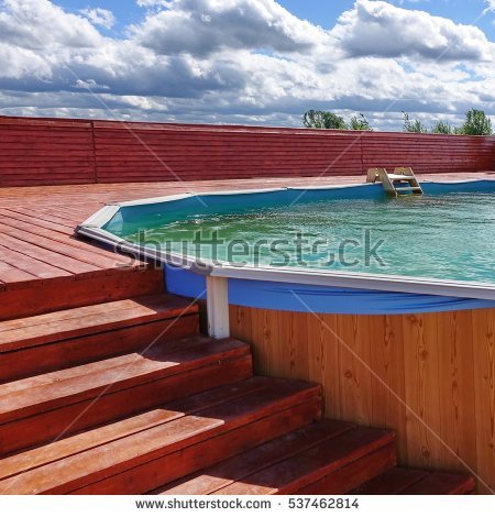 Floor Wood Patio With Pool Magnificent On Floor Intended Outdoor Summer Pvc Adult Above Ground Stock Photo Royalty Free 29 Wood Patio With Pool