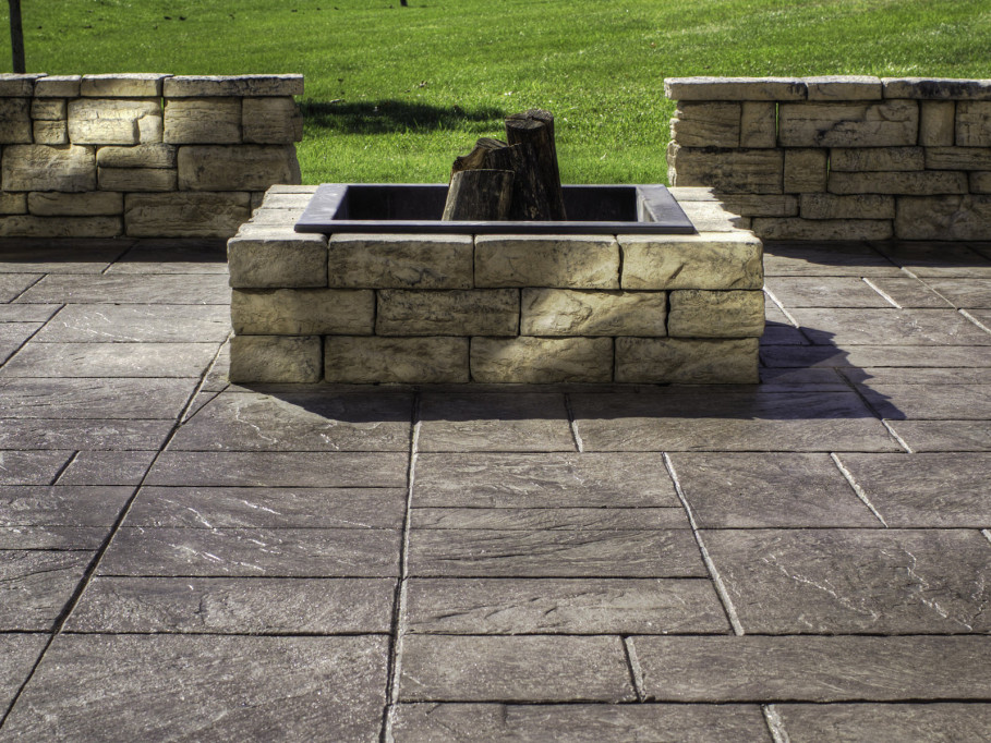 Floor Concrete Patio With Square Fire Pit Fresh On Floor Intended Stamped More Than10 Ideas 0 Concrete Patio With Square Fire Pit
