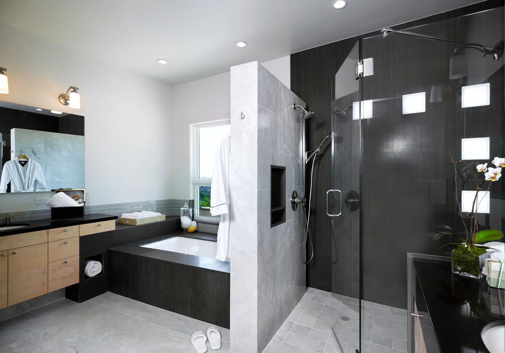 Bathroom Modern Luxury Master Bathroom On With Regard To Love The Clean Lines And Wall Between Shower Tub 20 Modern Luxury Master Bathroom