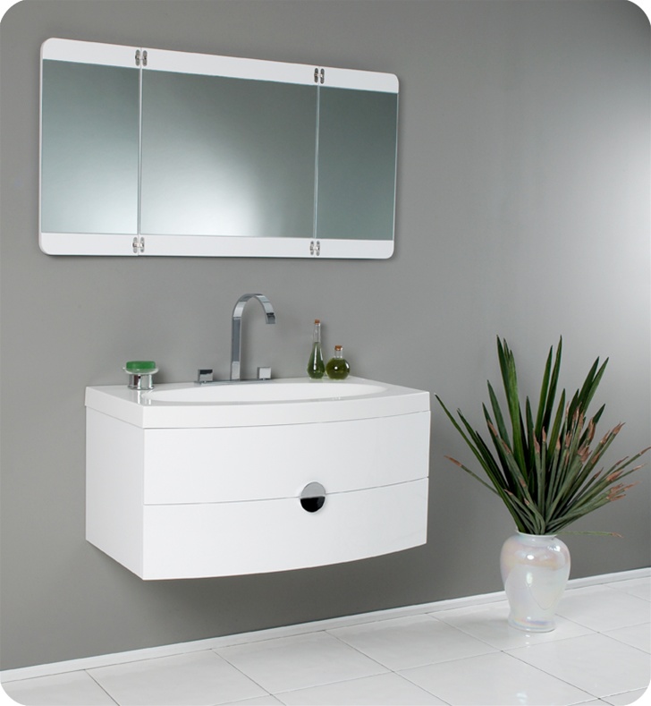 Bathroom Modern White Bathroom Vanities Stylish On Intended For 36 Energia FVN5092PW Vanity W Three Panel 6 Modern White Bathroom Vanities