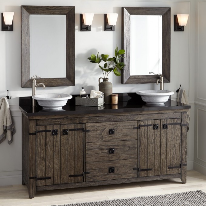 Bathroom Rustic Bathroom Double Vanities Impressive On 72 Kane Vessel Sink Vanity Brown 3 Rustic Bathroom Double Vanities