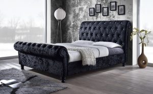 Black Upholstered Sleigh Bed