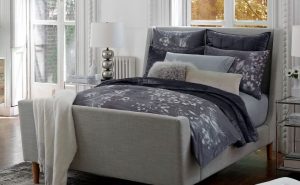 Grey Upholstered Sleigh Bed