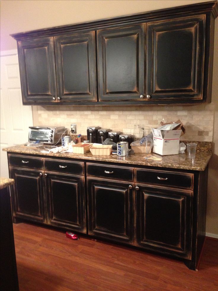 Kitchen Kitchens With Black Distressed Cabinets Fine On Kitchen Faux Distressing Used 3 Different Colors Of 0 Kitchens With Black Distressed Cabinets