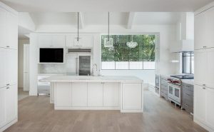 Modern White Kitchen Wood Floor
