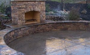 Stamped Concrete Patio With Fireplace