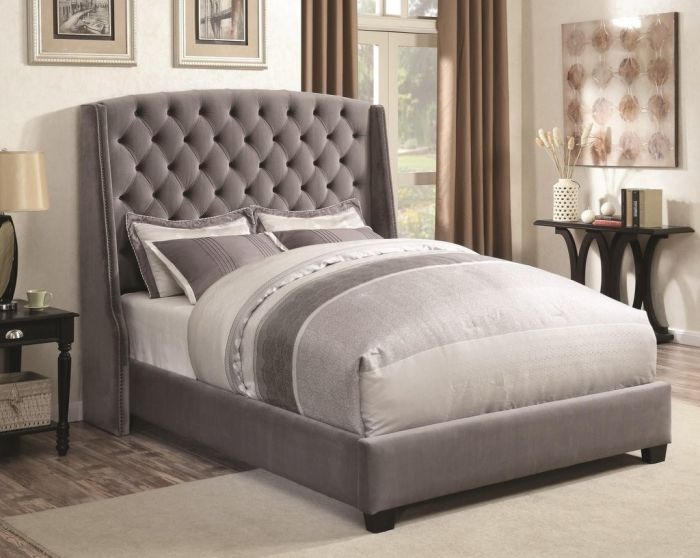 Bedroom Upholstered Bed Grey Brilliant On Bedroom Throughout Pissarro 300515 Wingback Fabric Coaster Furniture 0 Upholstered Bed Grey